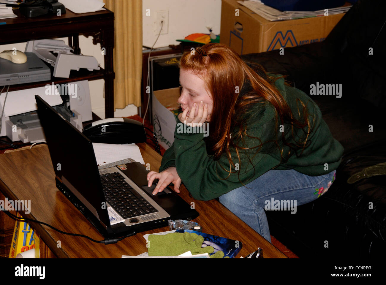 teen girl working on a laptop computer Stock Photo - Alamy