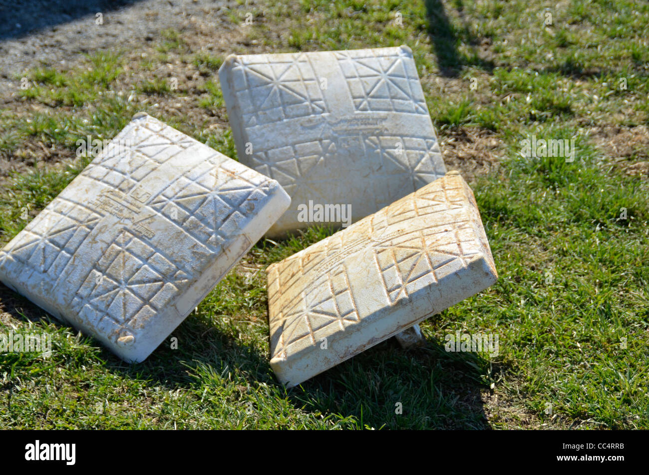 bases ready to be put down for a baseball game Stock Photo