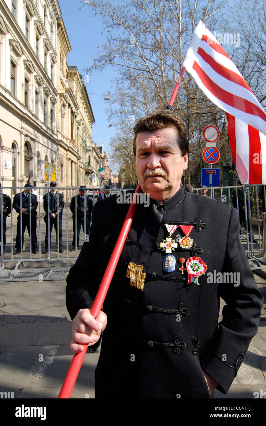 Hungarian man dressed up at the occasion of the 15 March commemoration of the 1848 revolution in Budapest Hungary Stock Photo