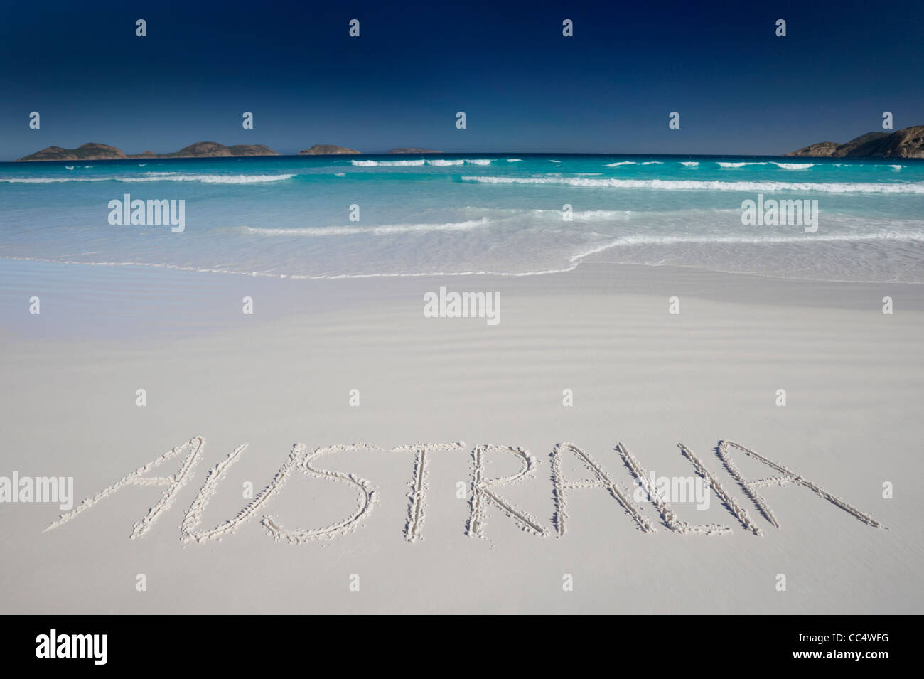 Australia Written In Sand Lucky Bay Cape Le Grand National Park Stock Photo Alamy