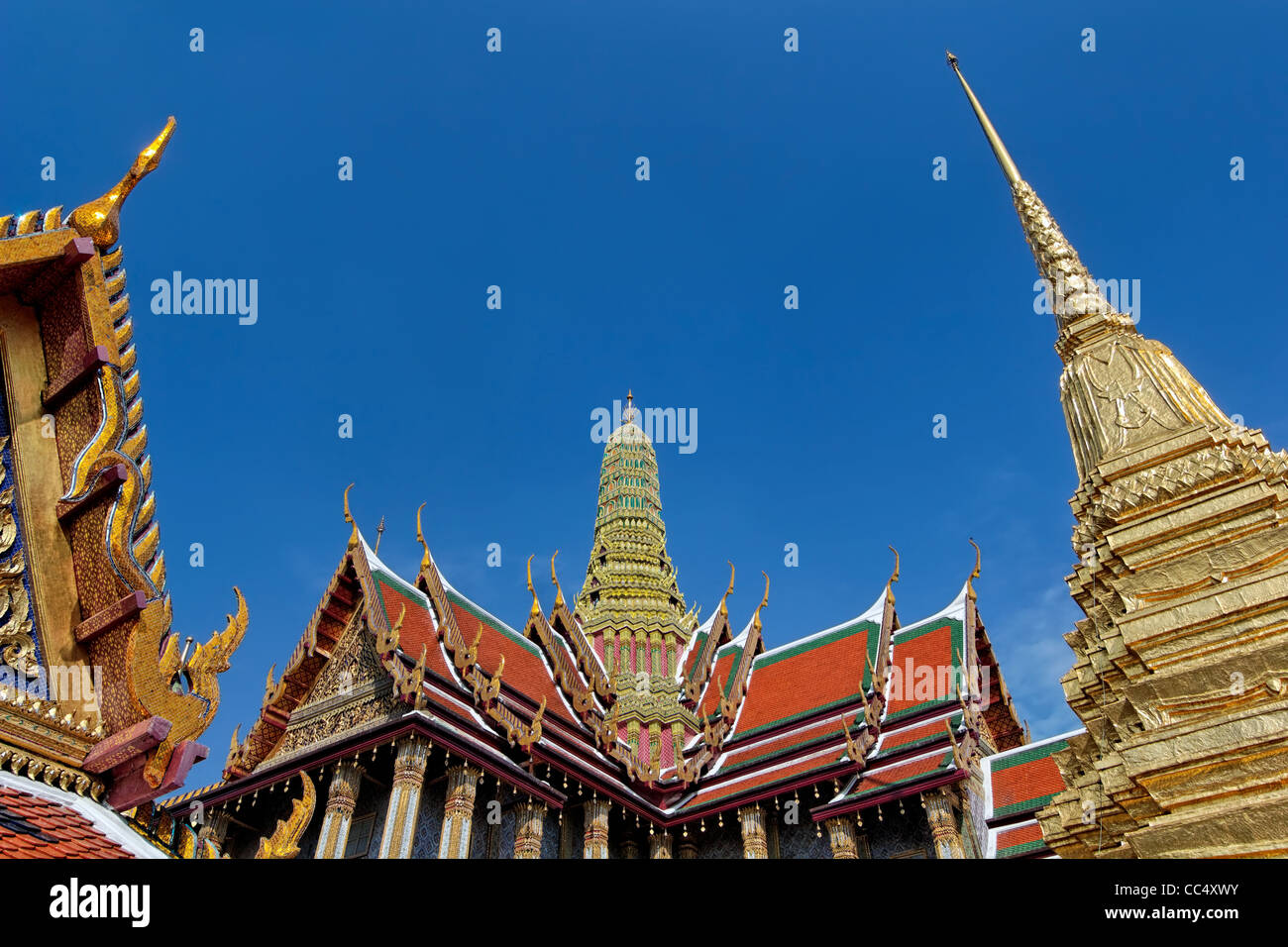 Temple of the Emerald Buddha (Wat Phra Kaew) is Thailand's most revered and holy temple & its biggest tourist attraction. Stock Photo