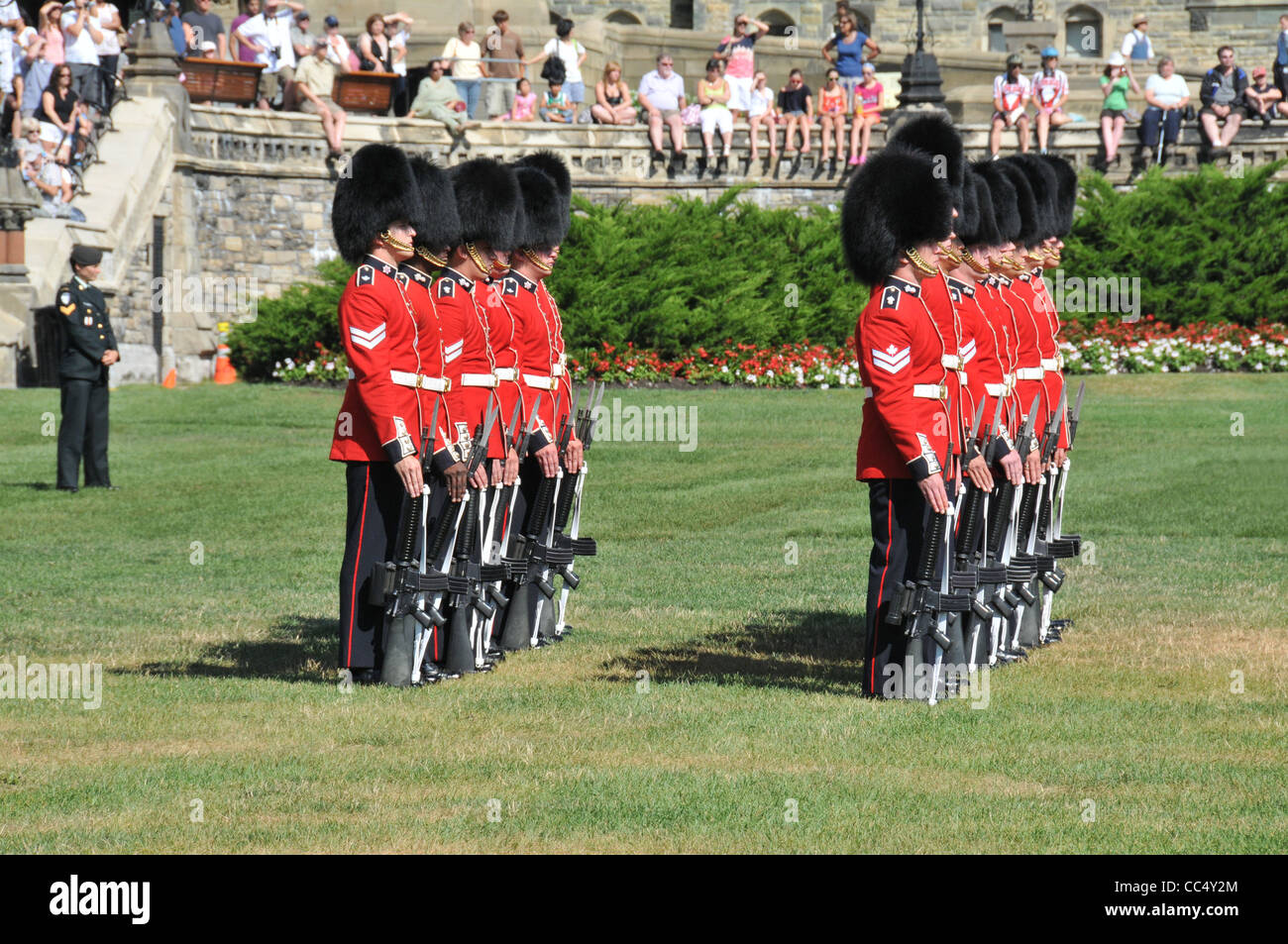 Centre Block and Peace Tower, Parliament Hill, Ottawa changing the guard ceremony Stock Photo