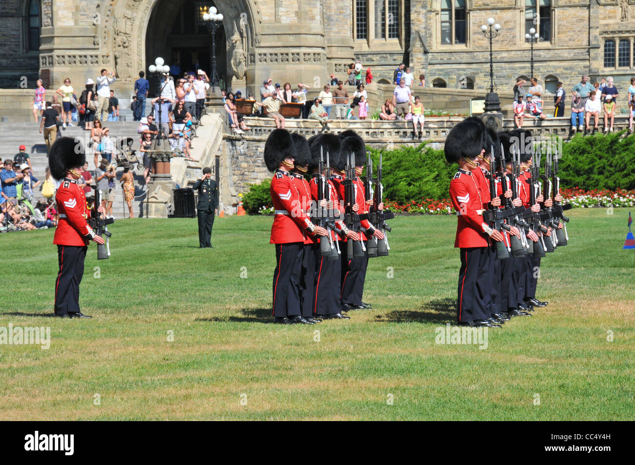 Centre Block and Peace Tower, Parliament Hill, Ottawa changing the guard ceremony Stock Photo