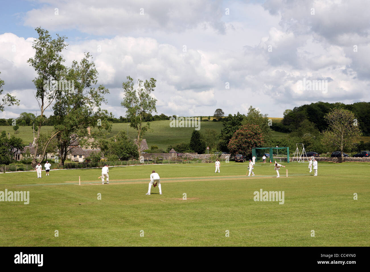 Cricket Match Swinbrook Cotswold Oxfordshire Stock Photo