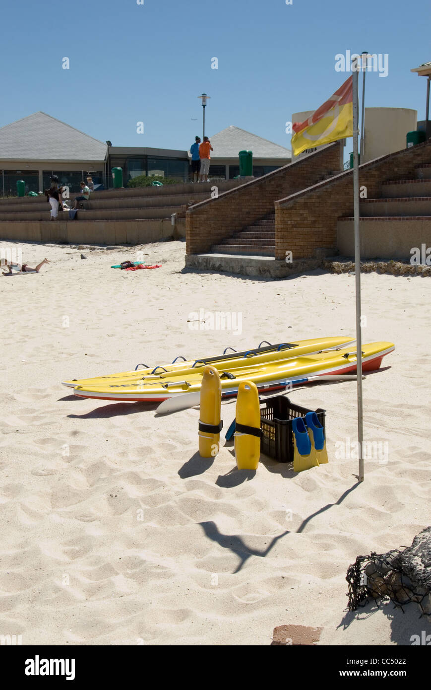 Lifeguard equipment on the beach in Milnerton Lighthouse, South Africa. Stock Photo