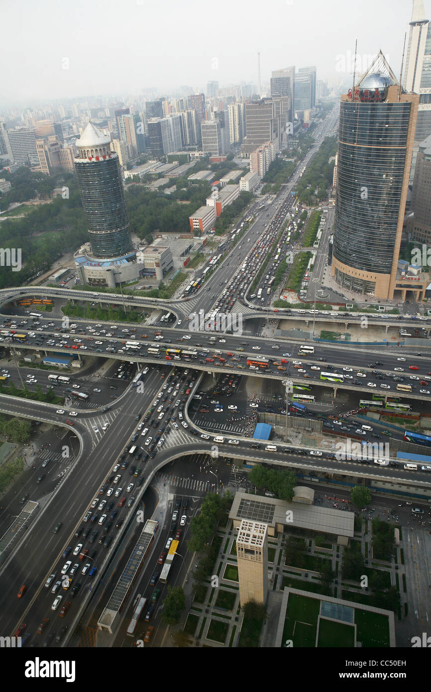 Busy highway in Central Business District, Beijing, China Stock Photo