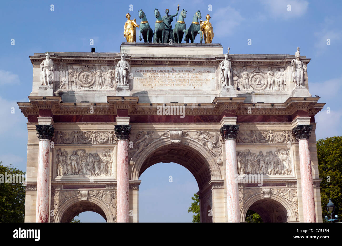Close-up view of the Arc de Triomphe du Carrousel, Paris Stock