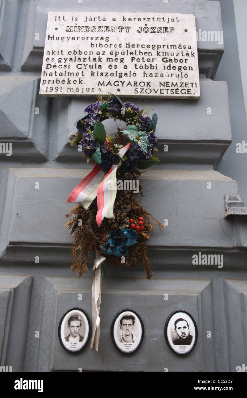 Terror Haza the House of Terror museum of dictatorships exterior central Budapest Hungary Europe Stock Photo