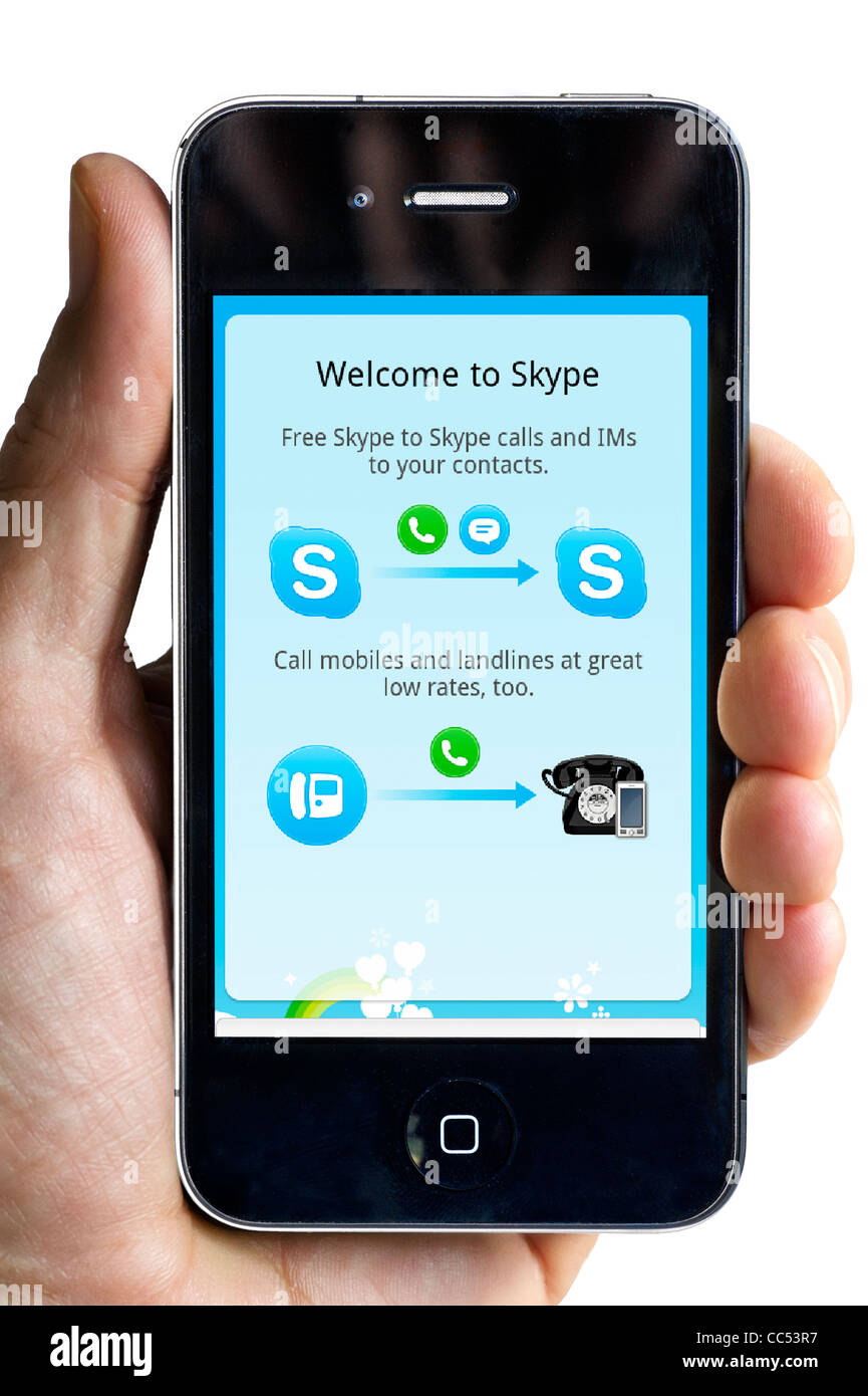 Using Skype internet calling on an Apple iPhone 4 smartphone Stock Photo