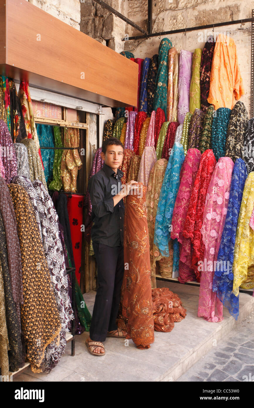 Turkey, Sanliurfa, bazaar, textile shop, Stock Photo