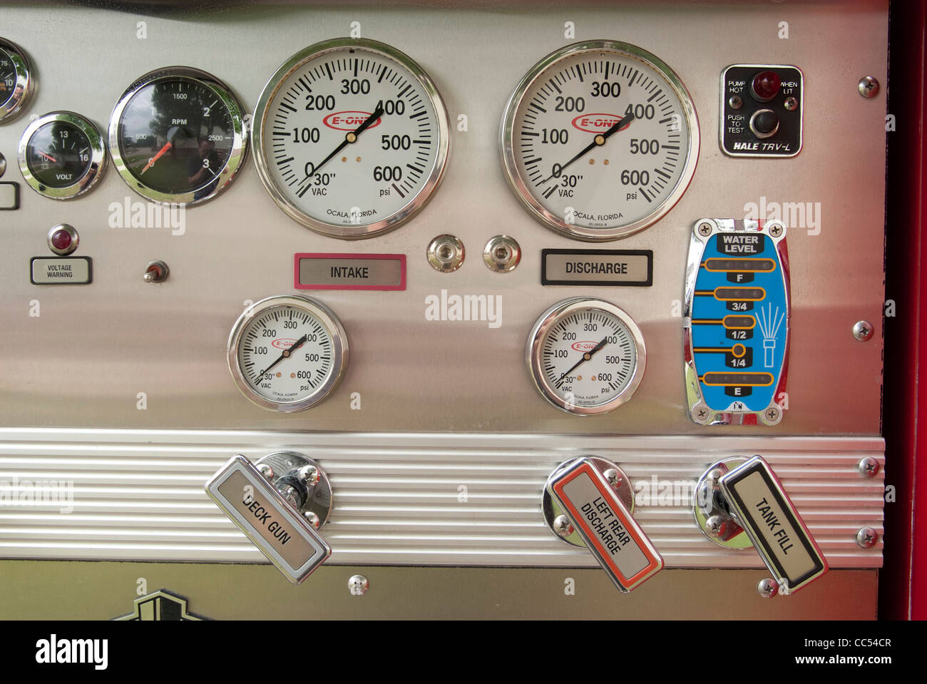 Detail of fire truck gauges Stock Photo Alamy