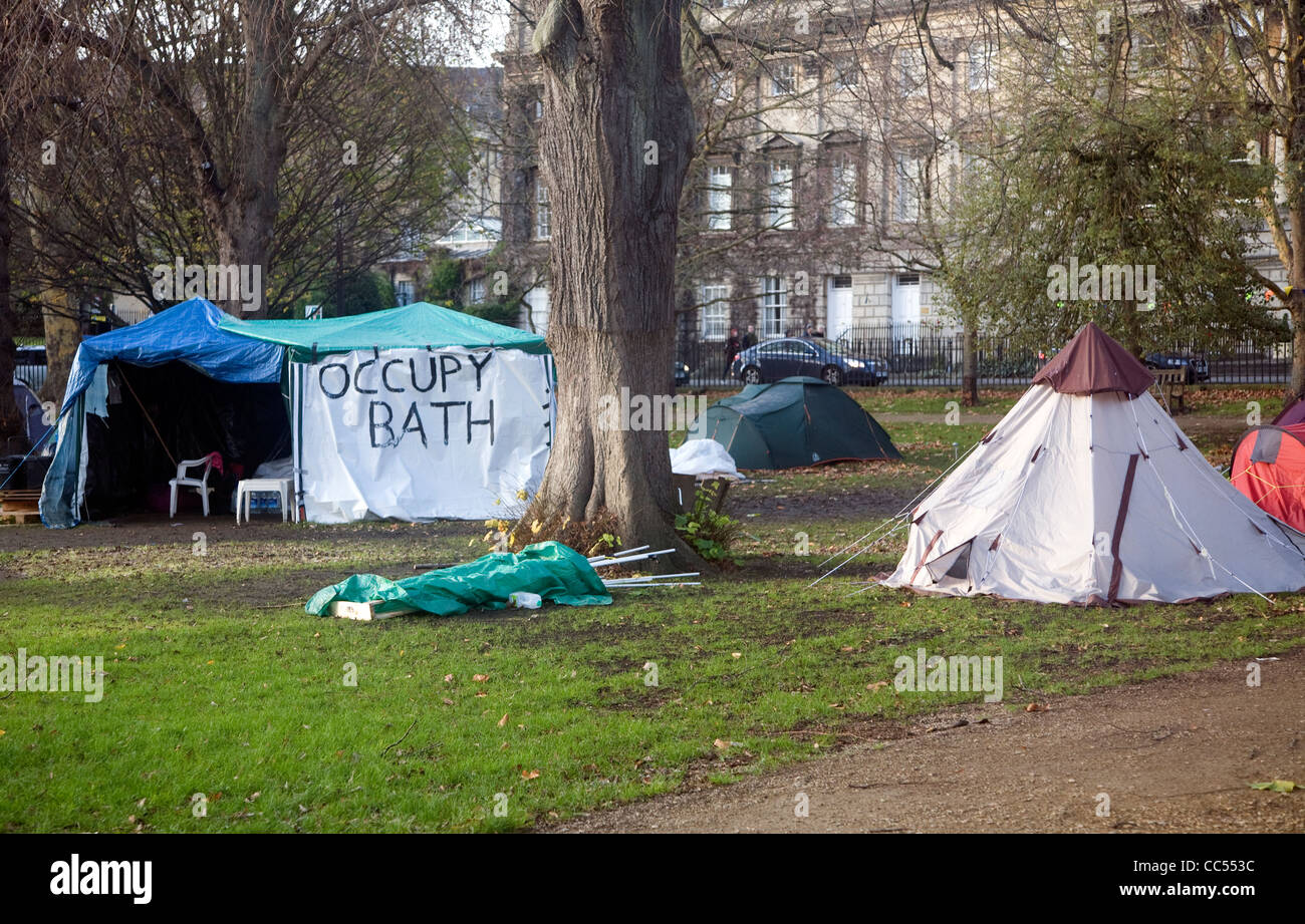 Occupy Bath anti capitalist protest camp, Queen Square, Bath, England, December 2011 Stock Photo