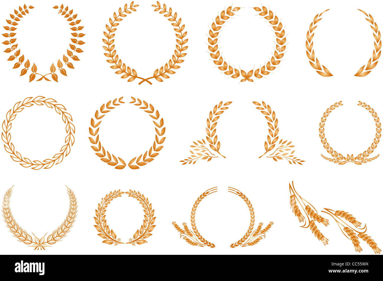 Various golden laurel wreaths isolated on white background Stock Photo ...