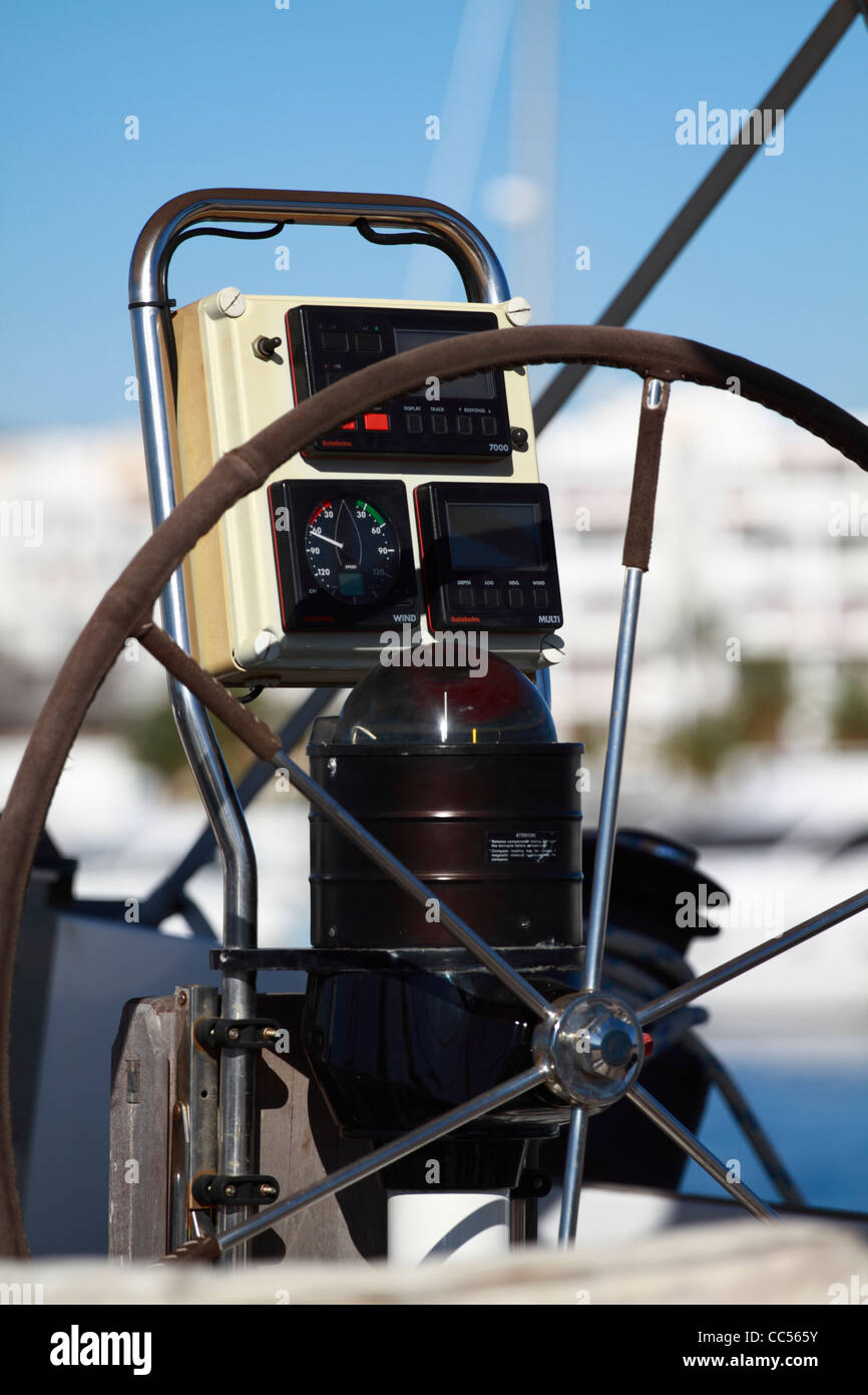 Detail view of a sailing boat´s cockpit Stock Photo Alamy