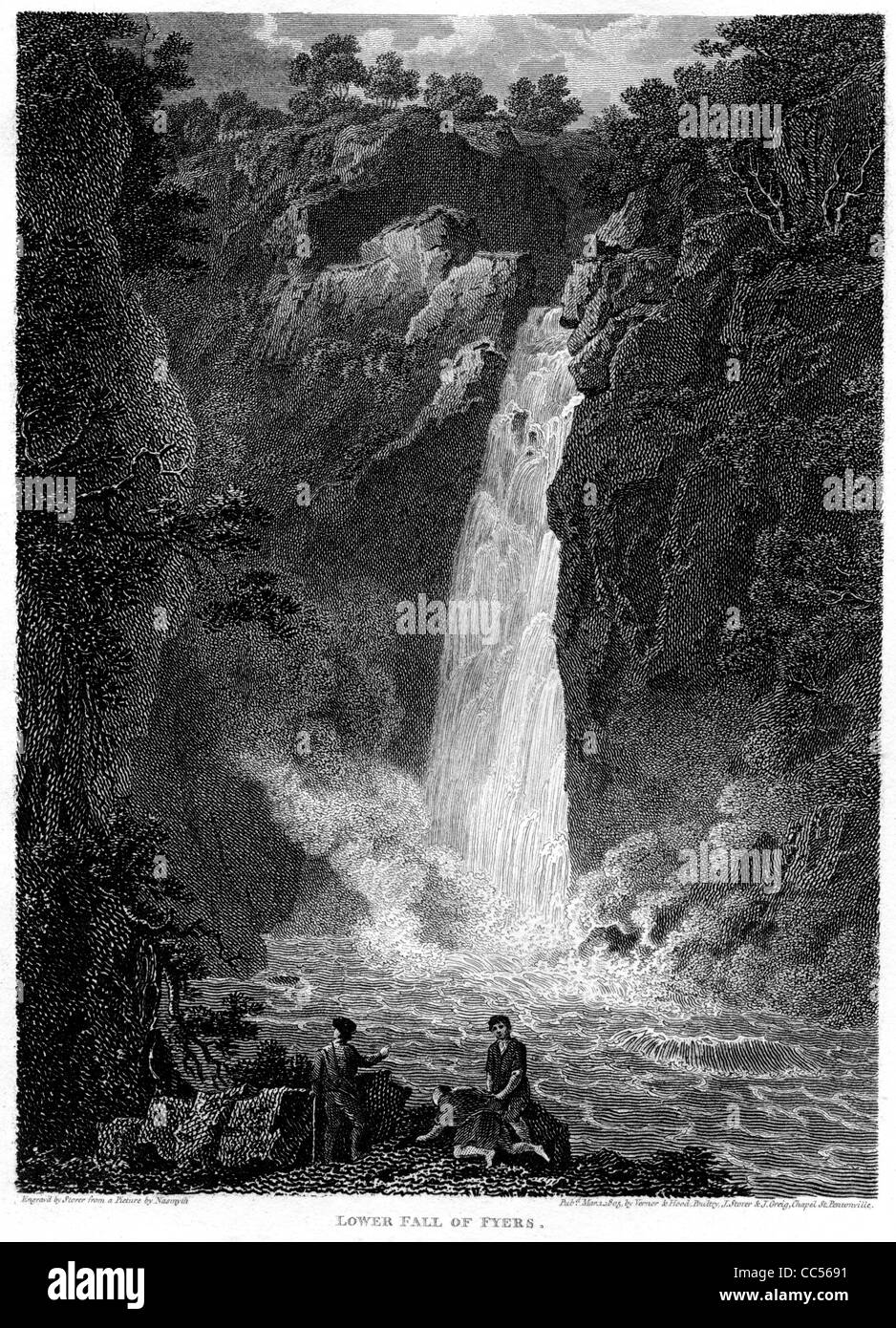 Fyers Fall Lower Fall of Fyers, an engraving from a book about Robert Burns ...