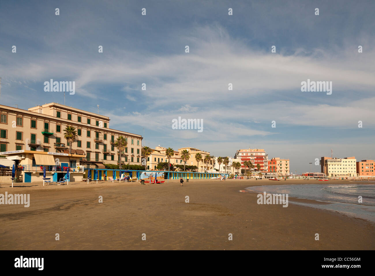 Anzio beach and seafront empty at the end of a summers evening. Stock Photo
