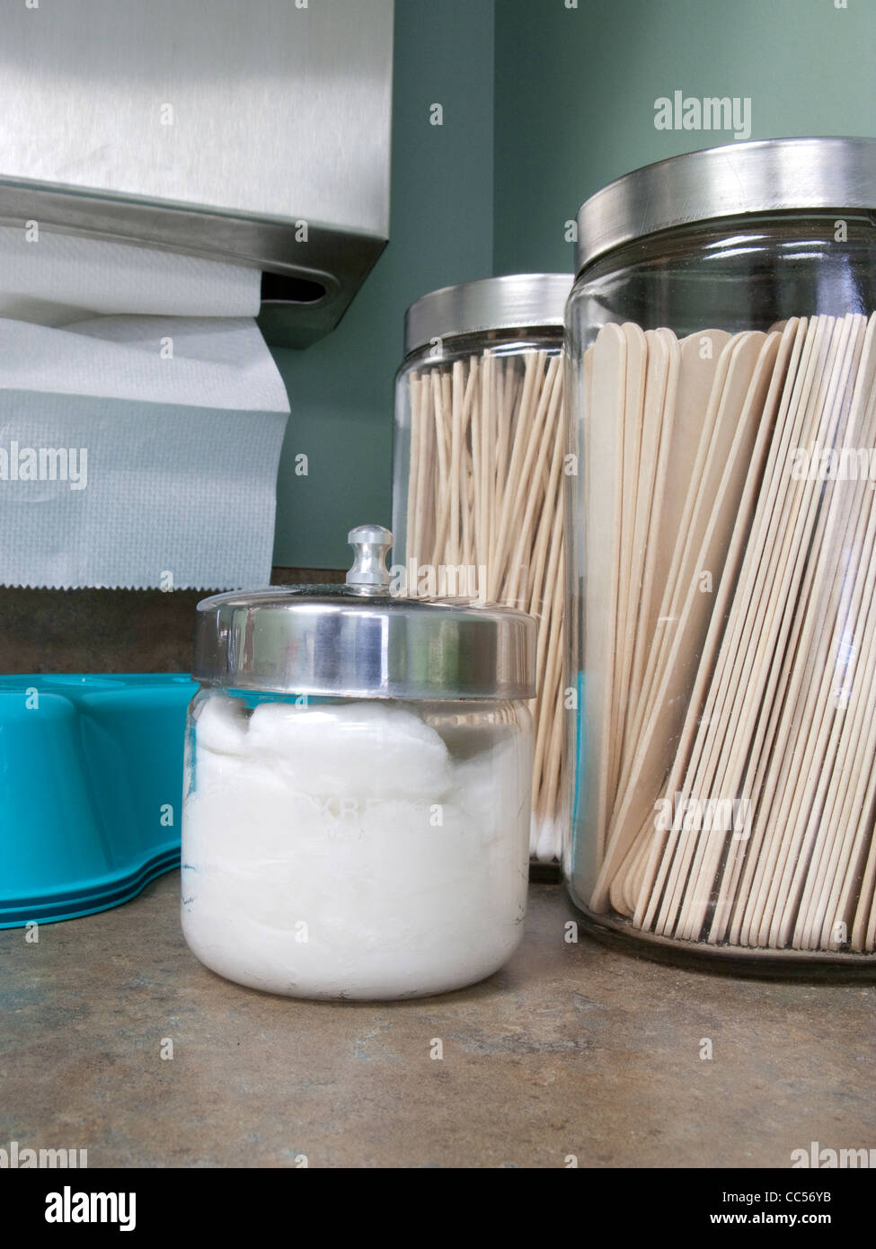 A glass jar of cotton balls in a doctor's office Stock Photo - Alamy