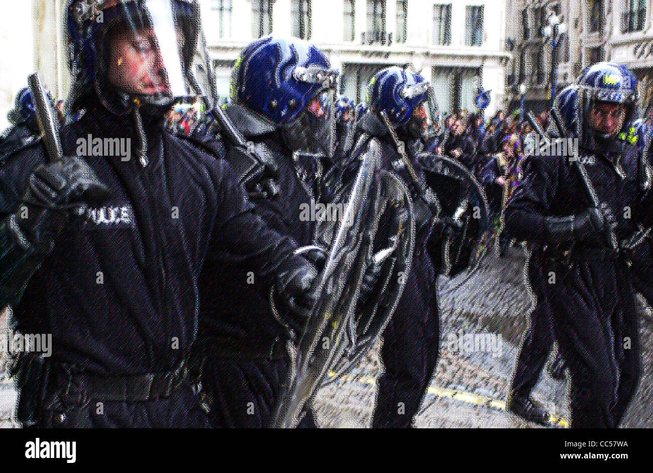 Generic illustrations of British Riot Police in action images treated ...