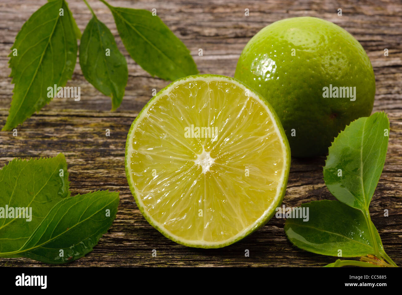 half lime on wood Stock Photo Alamy