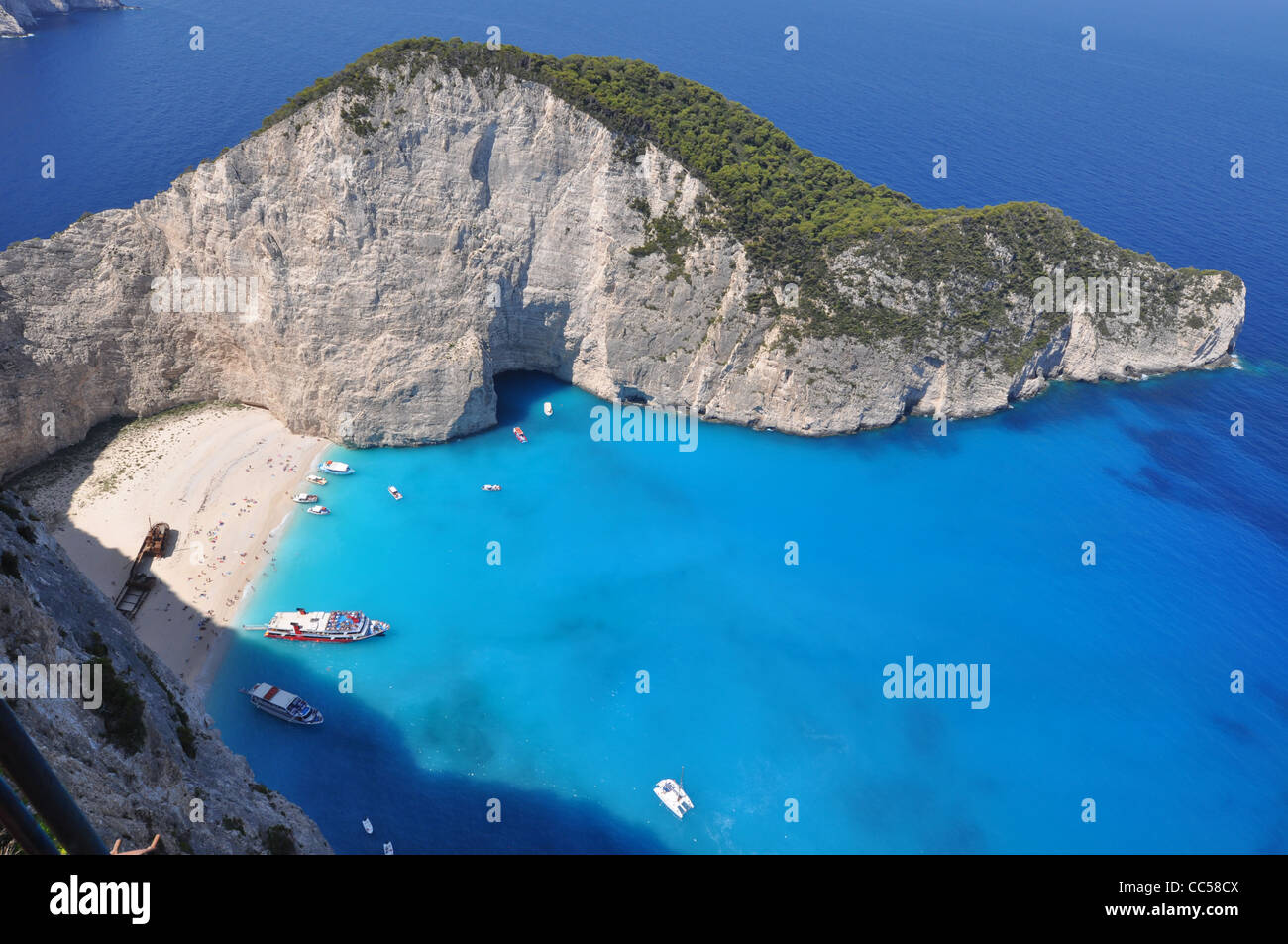 Smugglers cove and Shipwreck on the beautiful Zakynthos Greece Stock Photo
