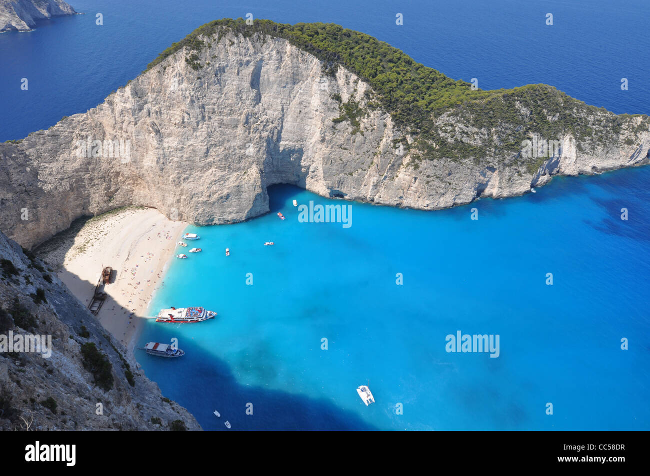 Smugglers cove and Shipwreck on the beautiful Zakynthos Greece Stock Photo