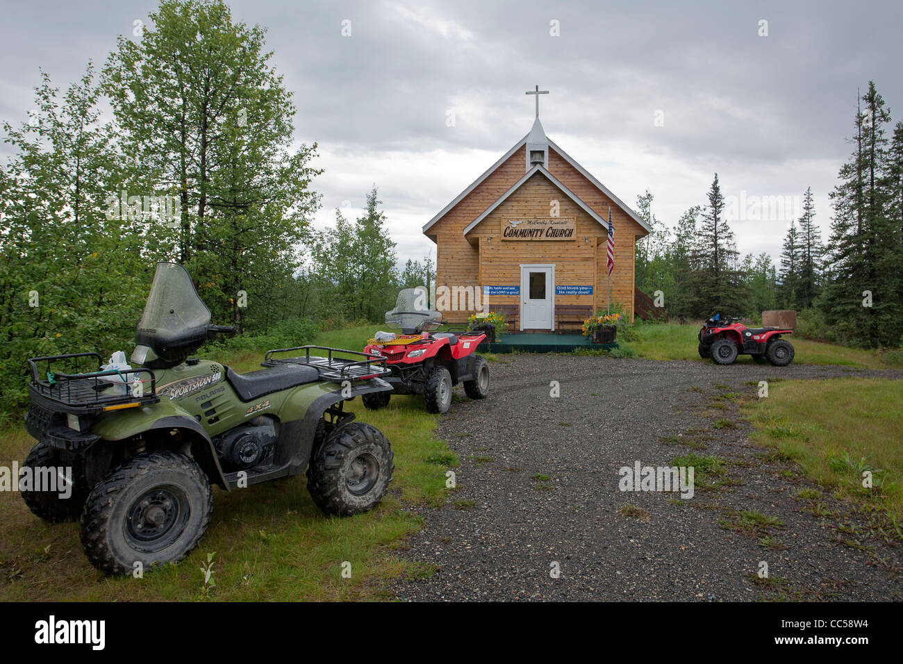 Quads outside the church. McCarthy. Alaska. USA Stock Photo