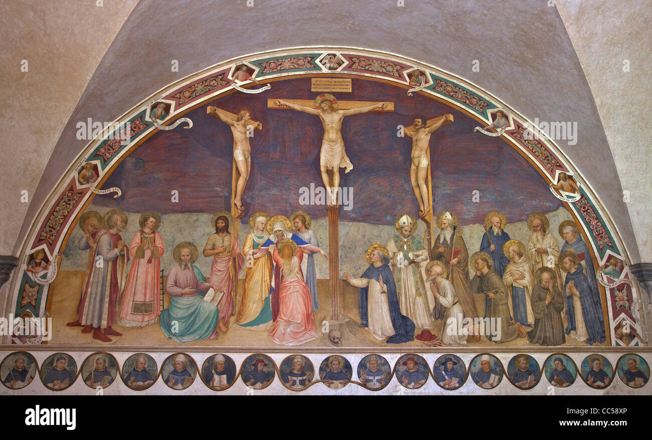 Crucifixion with Saints, Fra Beato Angelico, 1441-1442, Chapter House, Convent of San Marco, Florence, Tuscany, Italy, Europe Stock Photo