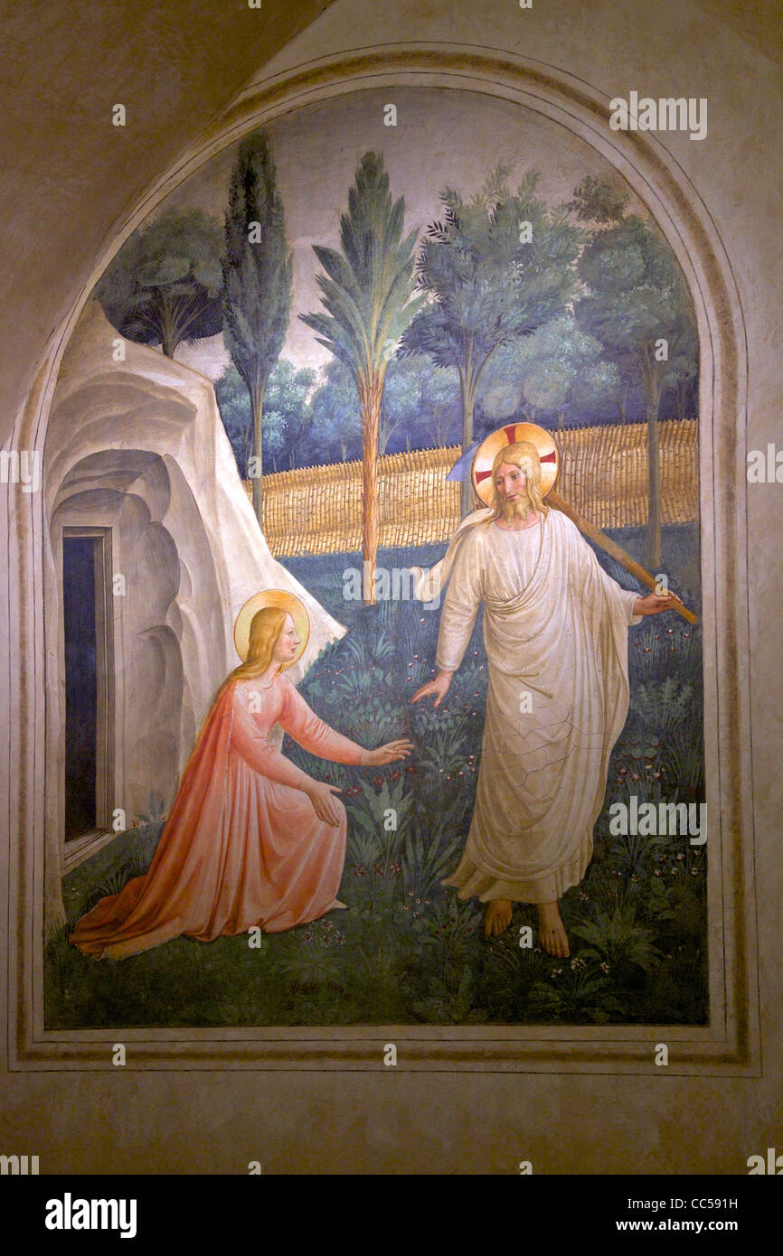 Noli me Tangere, Touch me not, fresco in dormitory cell 1, Fra Beato Angelico,  circa 1440, Convent of San Marco, Florence, Tusc Stock Photo