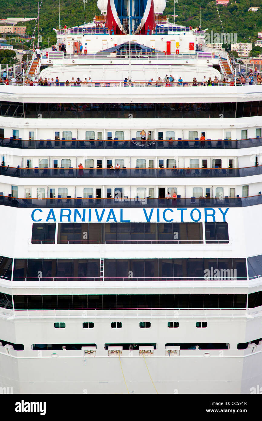 Stern of cruise ship Carnival Victory in port, Charlotte Amalie, St Thomas, US virgin Islands Stock Photo