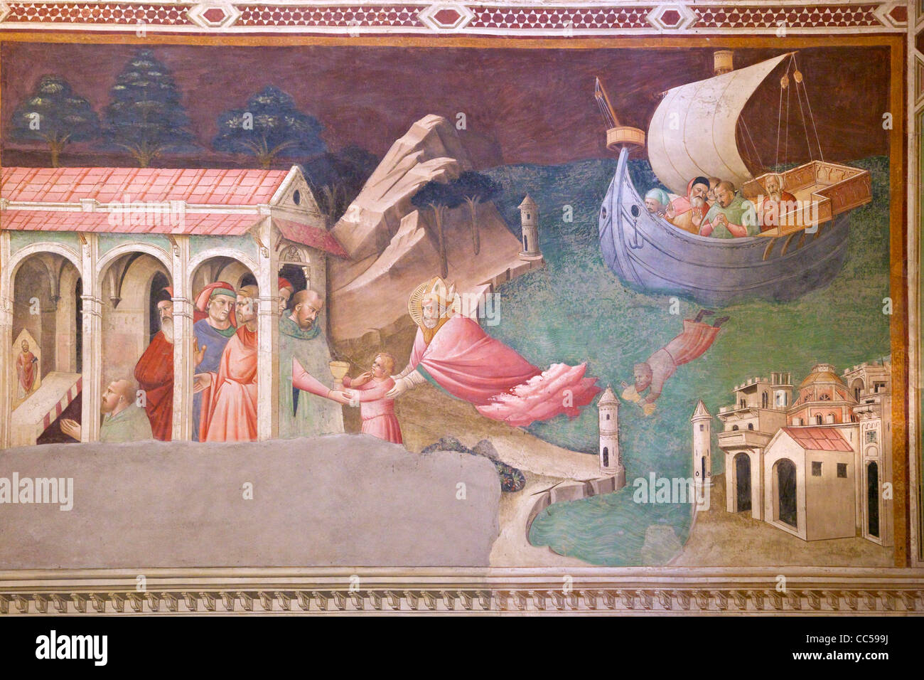 Detail from Miracle of San Nicola di Bari, by Agnolo Gaddi, Castellani Chapel, Basilica of Santa Croce, Florence, Tuscany, Italy Stock Photo