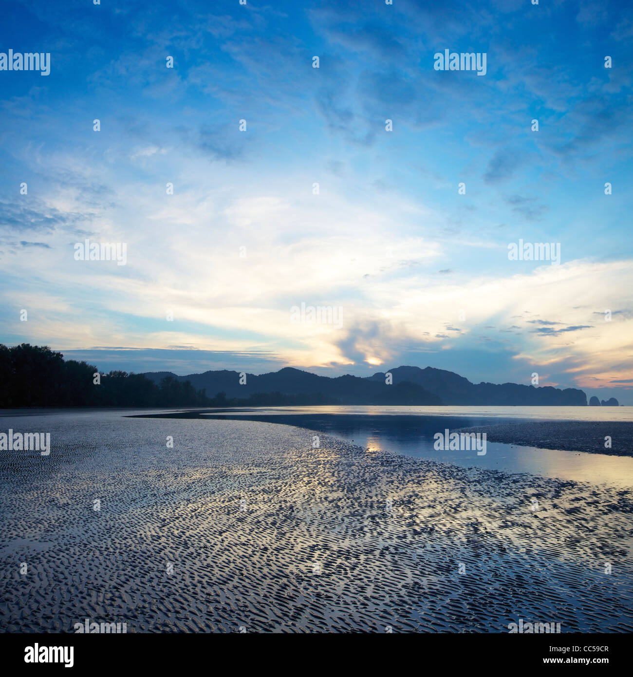 View of a sunrise over Ao Nang beach. Krabi province, Thailand. Square composition. Stock Photo