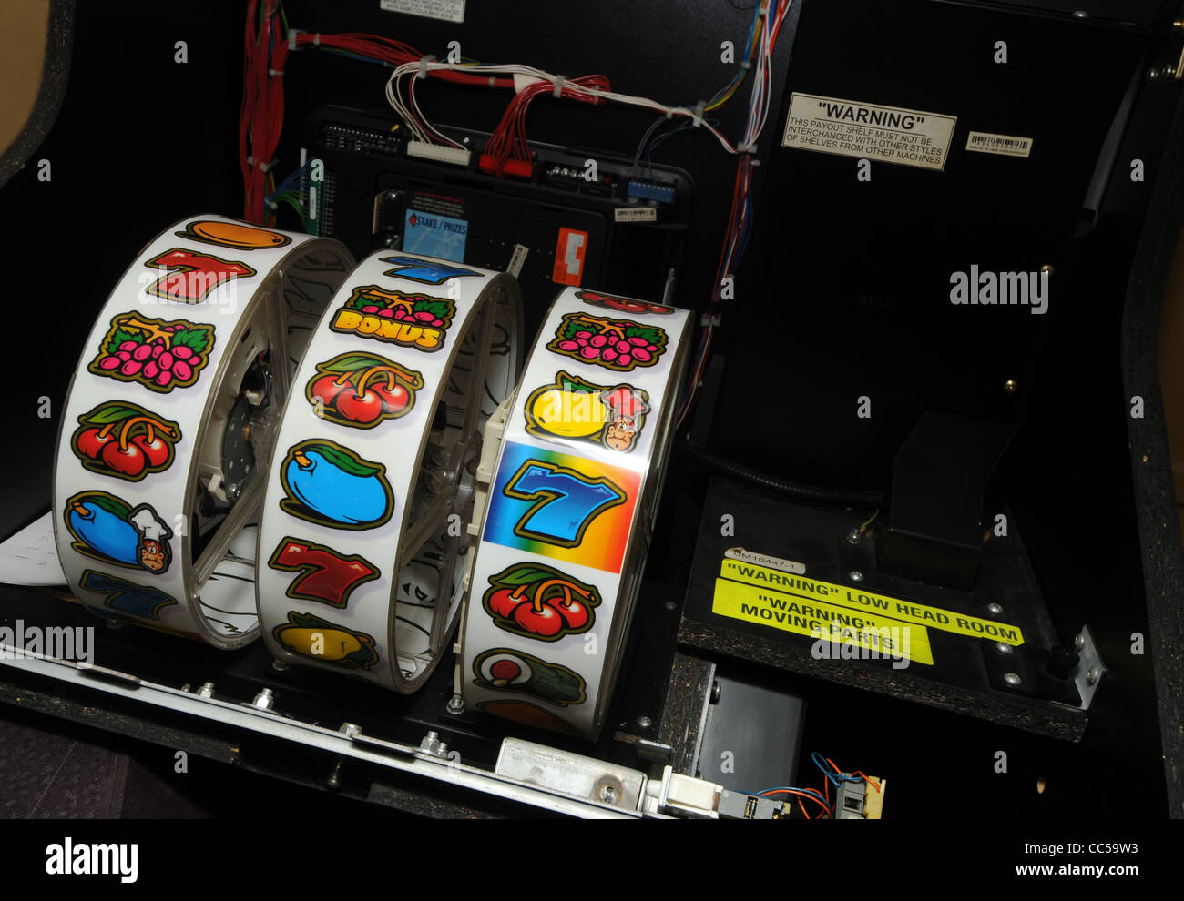 'Fruit machine' interior of a gambling machine, slot machine Stock Photo