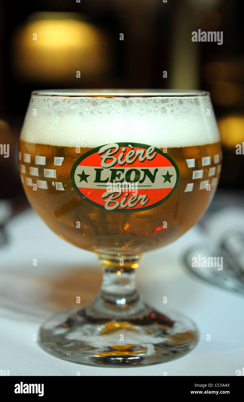 Chez Leon restaurant beer in Brussels, Belgium Stock Photo