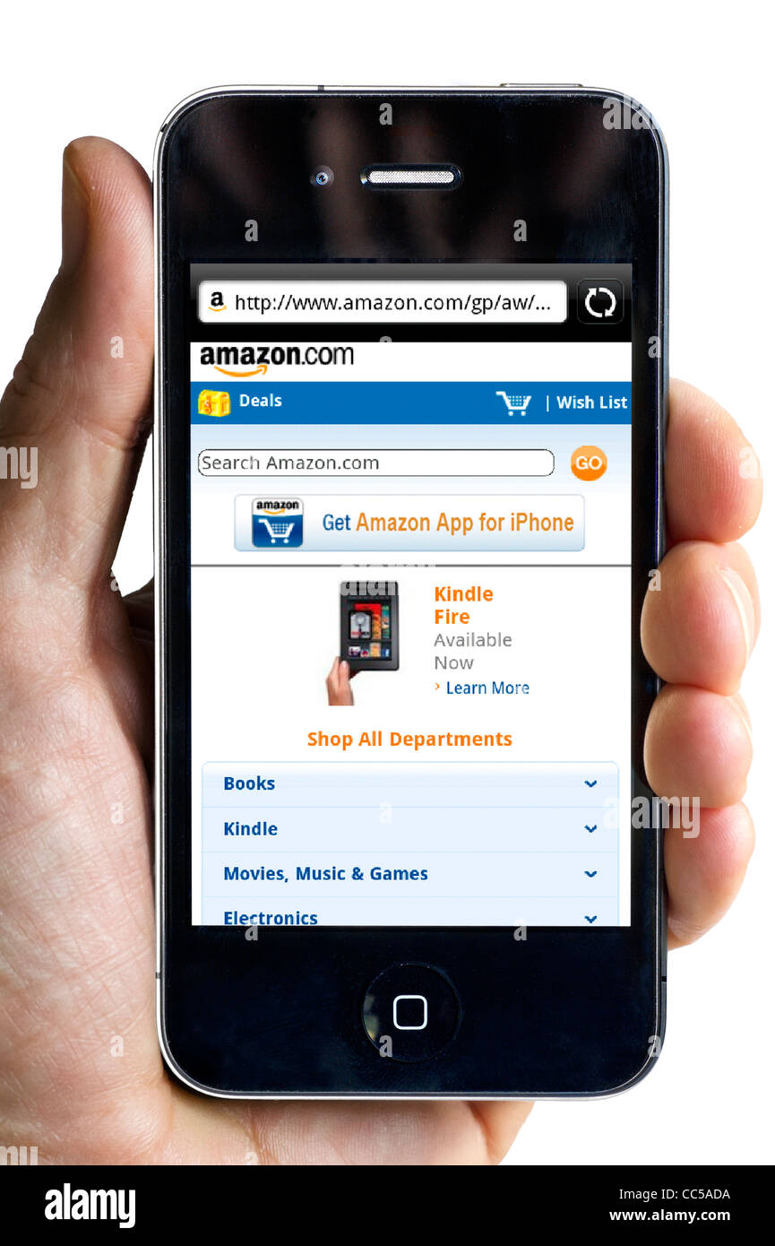 Shopping online at the amazon.com website on an Apple iPhone 4 smartphone Stock Photo