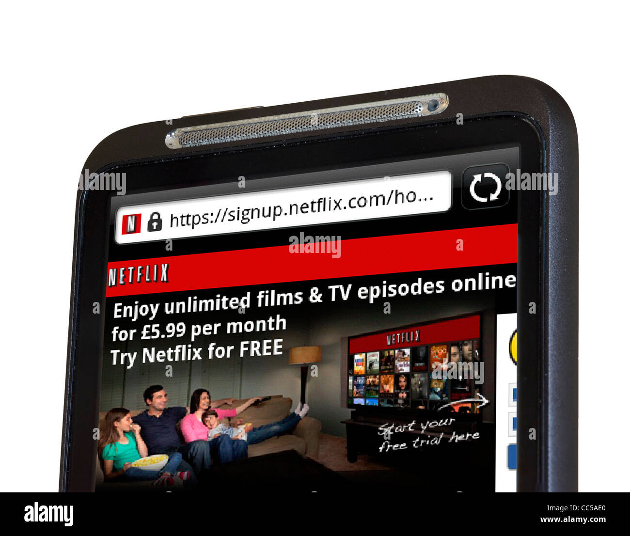 Netflix.com TV and Film site in the UK viewed on an HTC smartphone Stock Photo