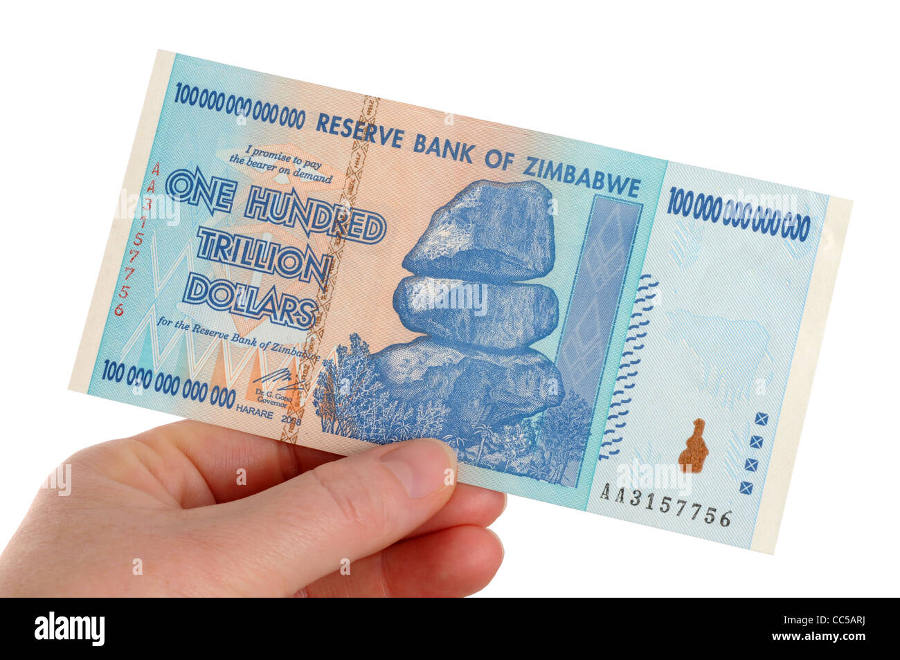 One Hundred Trillion Dollar Bank Note, One Hundred Trillion Dollar Zimbabwe Bank Note Stock Photo