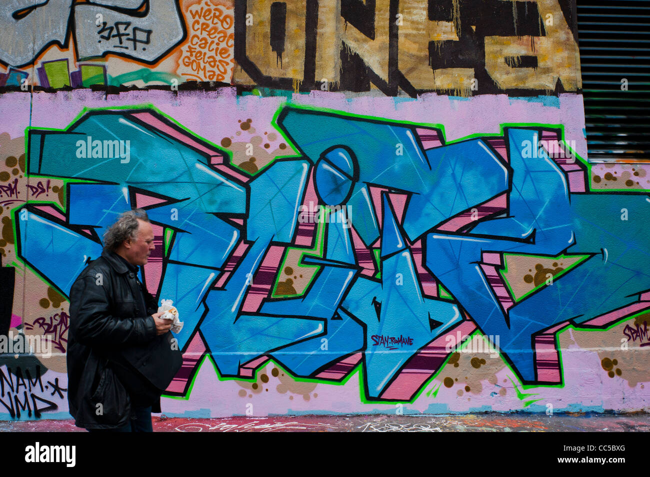 Paris, France, Graffiti Art Painting Wall, Street Art Abstract , Man Walking Stock Photo Alamy