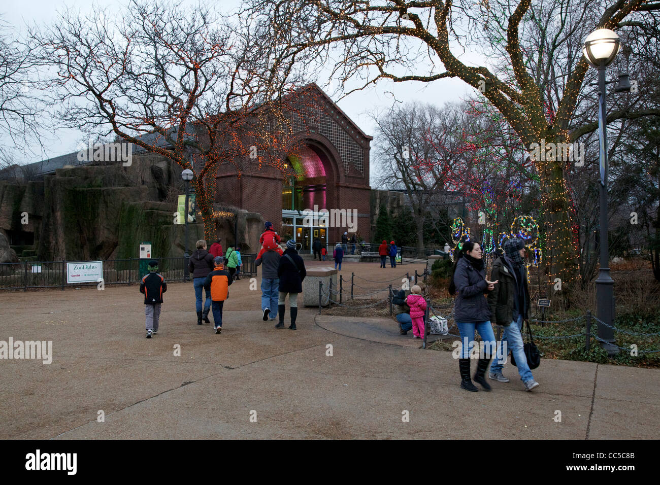 Lincoln Park Christmas Zoo Lights festival, Lion House. Chicago