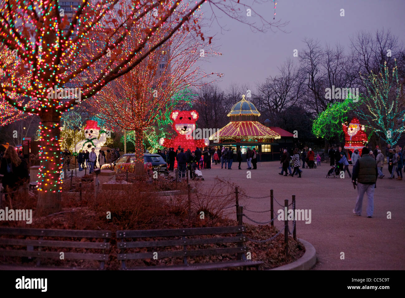 Lincoln Park Christmas Zoo Lights festival. Chicago, Illinois. Stock Photo