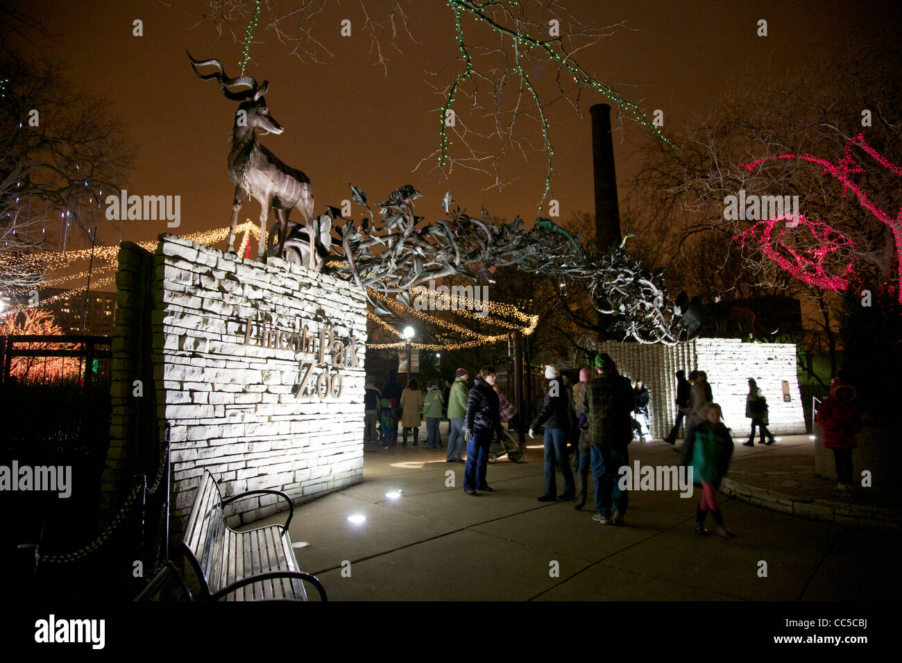 Zoo entrance. Lincoln Park Christmas Zoo Lights festival. Chicago