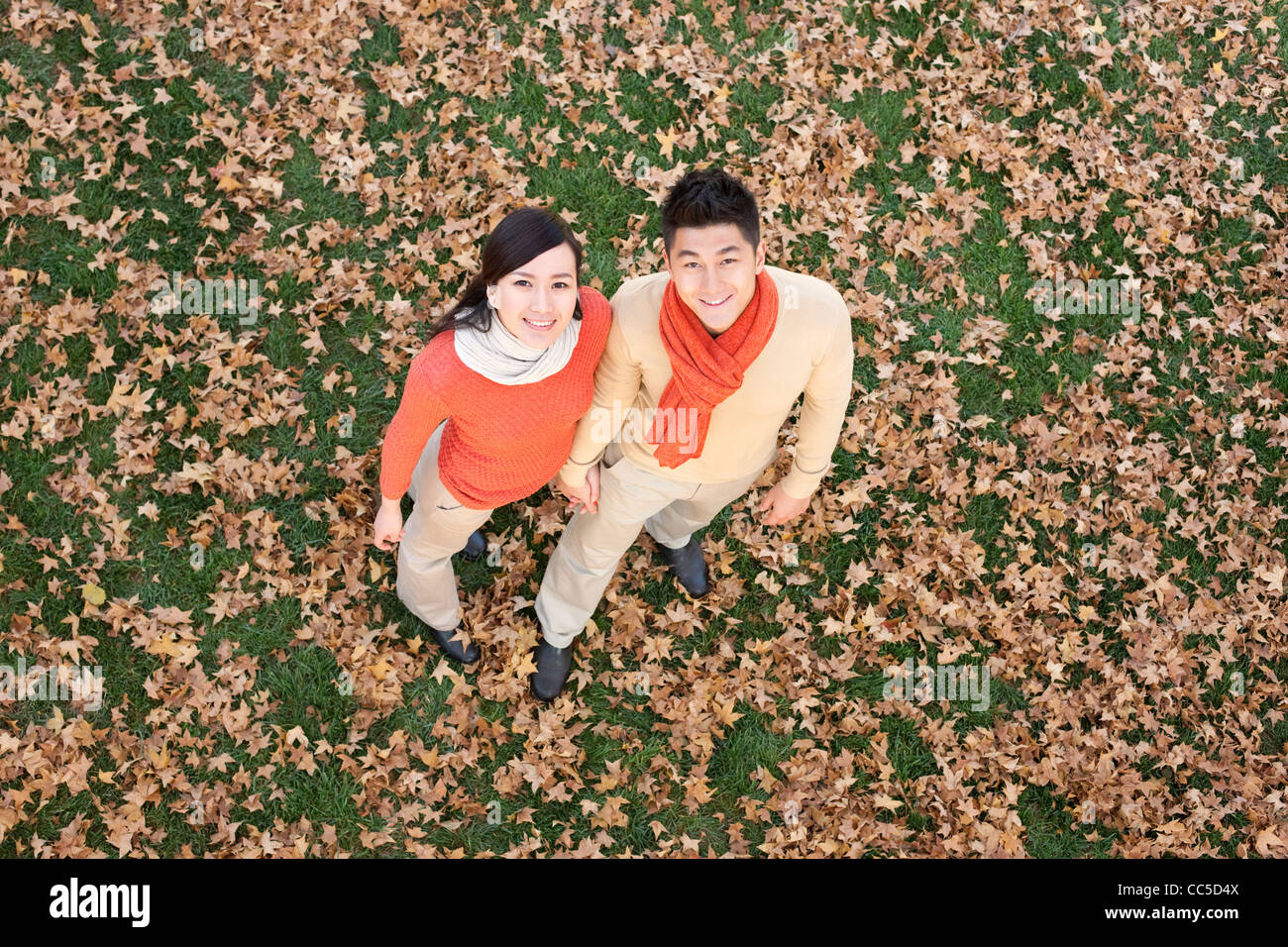 Young couple holding hands in a park in Autumn Stock Photo - Alamy