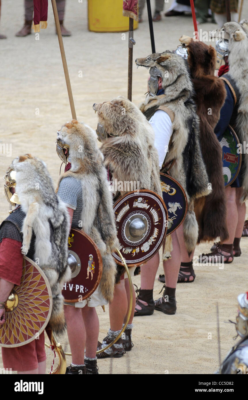 Roman gladiators in the amphitheatre wating to fight Stock Photo