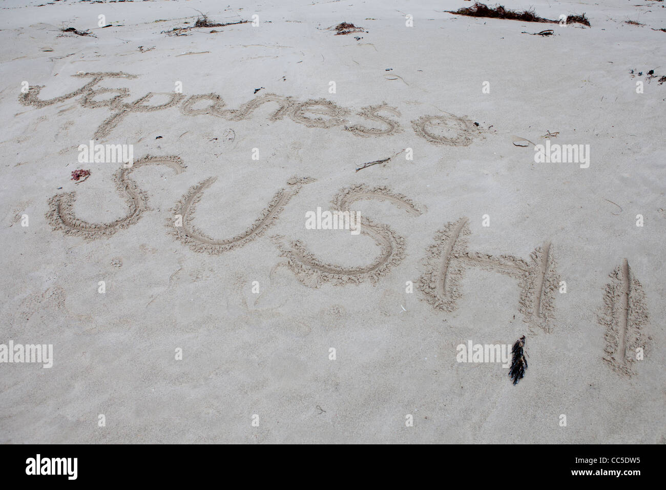'Japanese Sushi' written on a beach in the sand Stock Photo - Alamy
