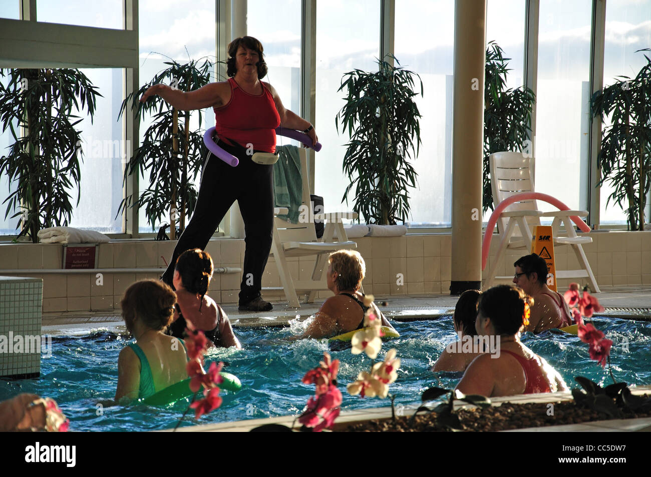 Adult aqua aerobics class At Marriot Hotel, Seaburn, Sunderland, Tyne and Wear, England, United Kingdom Stock Photo