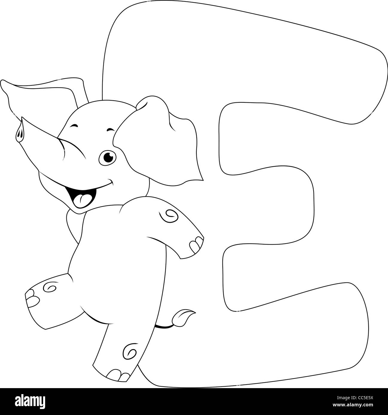 Coloring Page Illustration Featuring an Elephant Stock Photo - Alamy