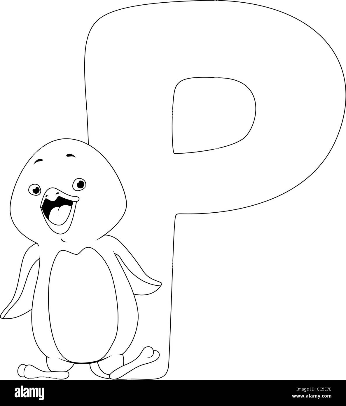 Coloring Page Illustration Featuring a Penguin Stock Photo