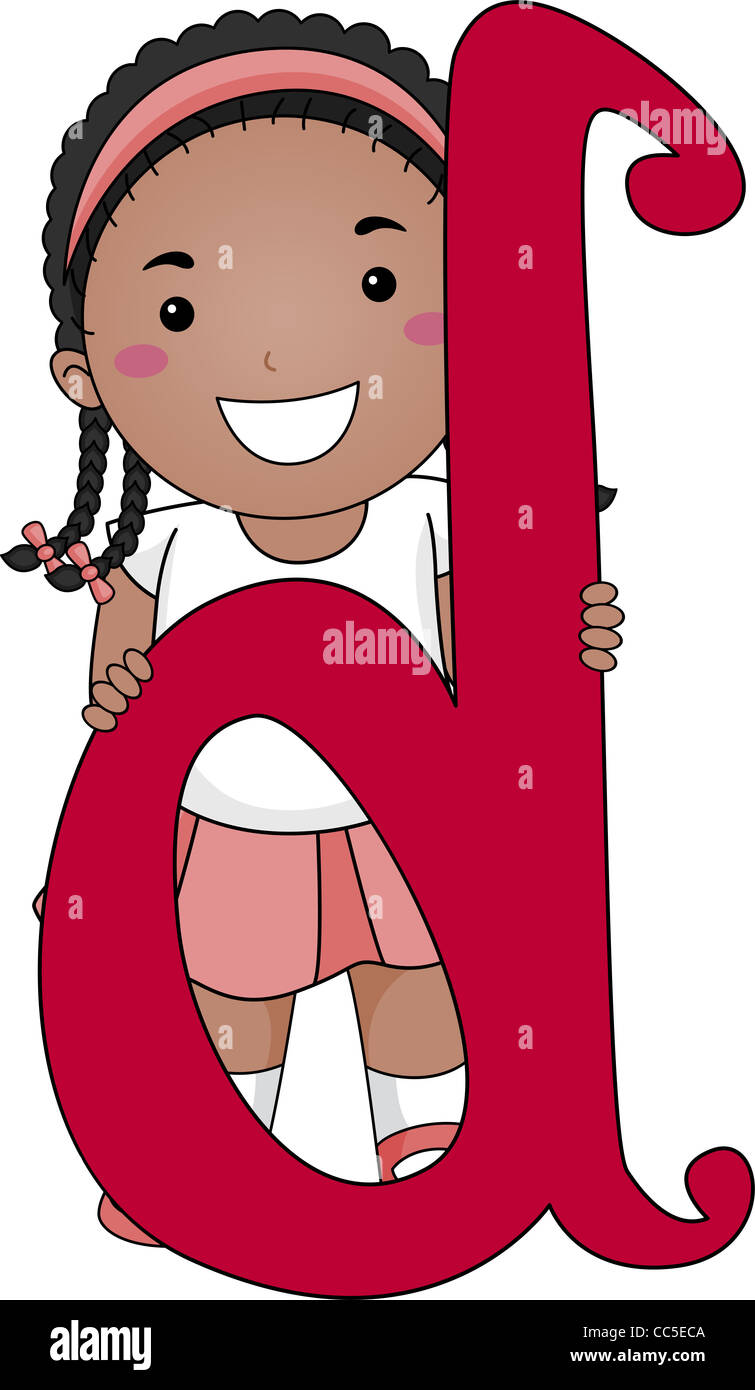 Illustration of a Kid Standing Behind a Letter D Stock Photo - Alamy