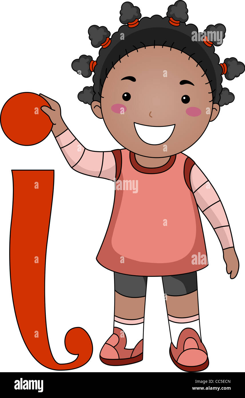 Illustration of a Kid Standing Beside a Letter I Stock Photo