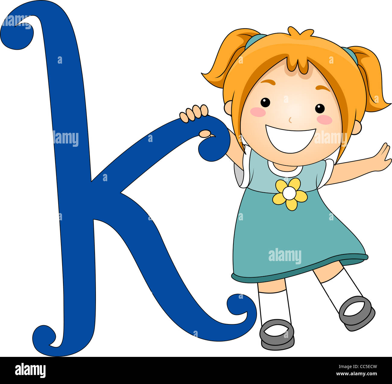 Illustration of a Kid Standing Beside a Letter K Stock Photo