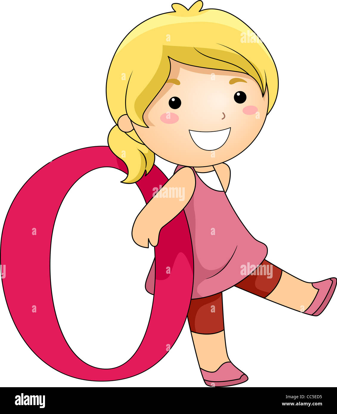 Illustration of a Kid Leaning Against a Letter O Stock Photo - Alamy